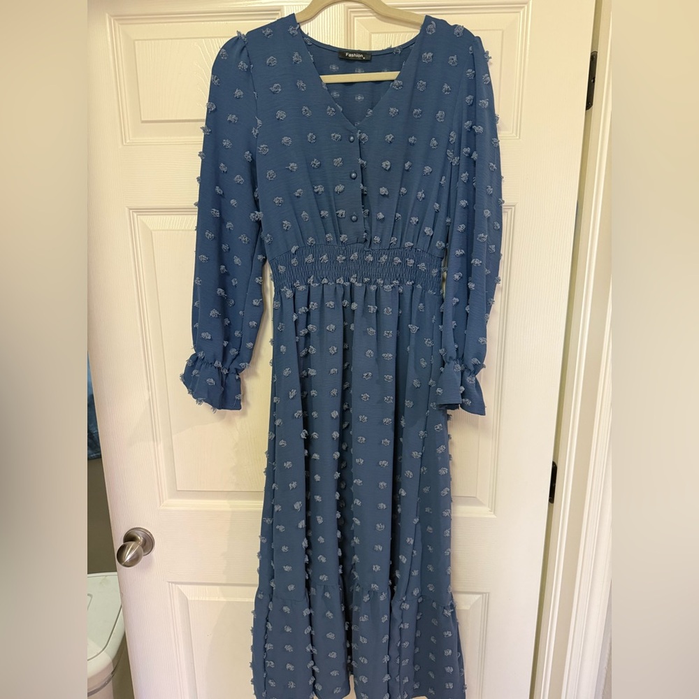 Blue Textured Midi Dress